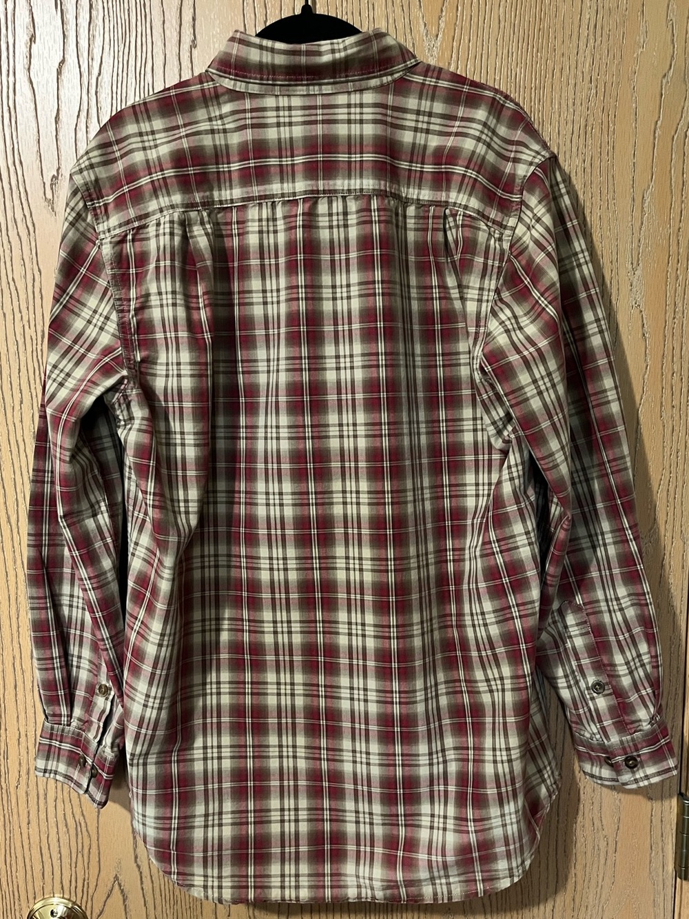 Medium Carhartt Men’s Red Tan Brown Plaid Button-Down Shirt - Picture 2 of 5